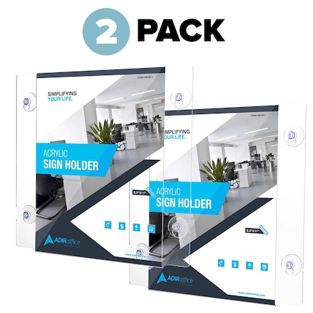Adiroffice 5''x 8'' Acrylic Window Sign Holder with Suction Cups, PK2s of 2 ADI639-8555-WSH-2-2pk